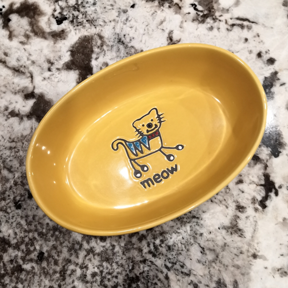 Yellow Cat Bowl with Cute Design